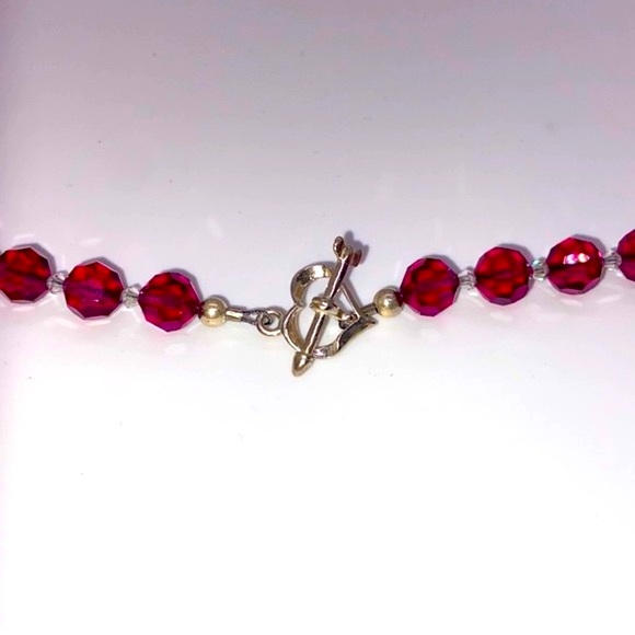 Pink & Clear Faceted Glass Bead Necklace. Heart Shape Toggle Clasp. 20 Inch - Picture 5 of 7